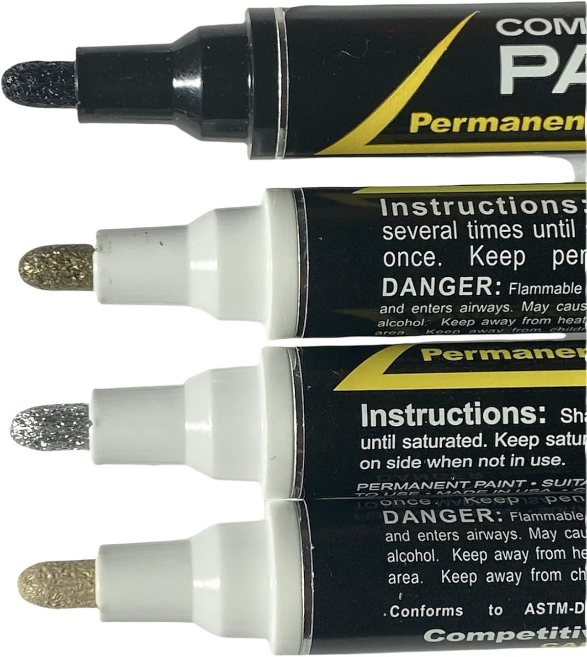 MPD-15 Enamel Paint Markers | 4 Pack - Mineral Tones (Black, Silver, Gold, Tan)
